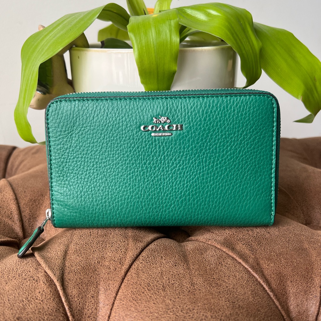 Coach Green Pebbled Leather Zip Wallet